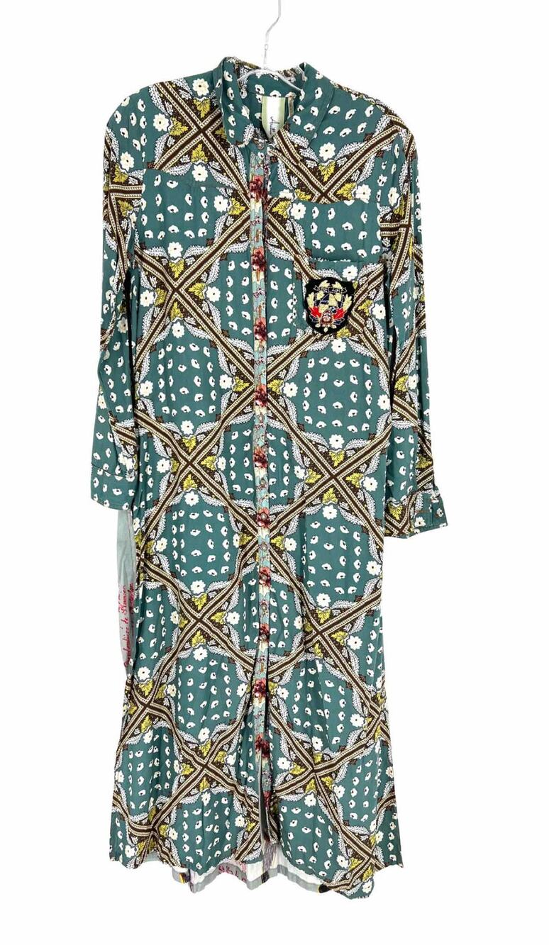 Aratta Silent Journey Size XS Blue/Multi Multi-Print Button-down Dress Maxi
